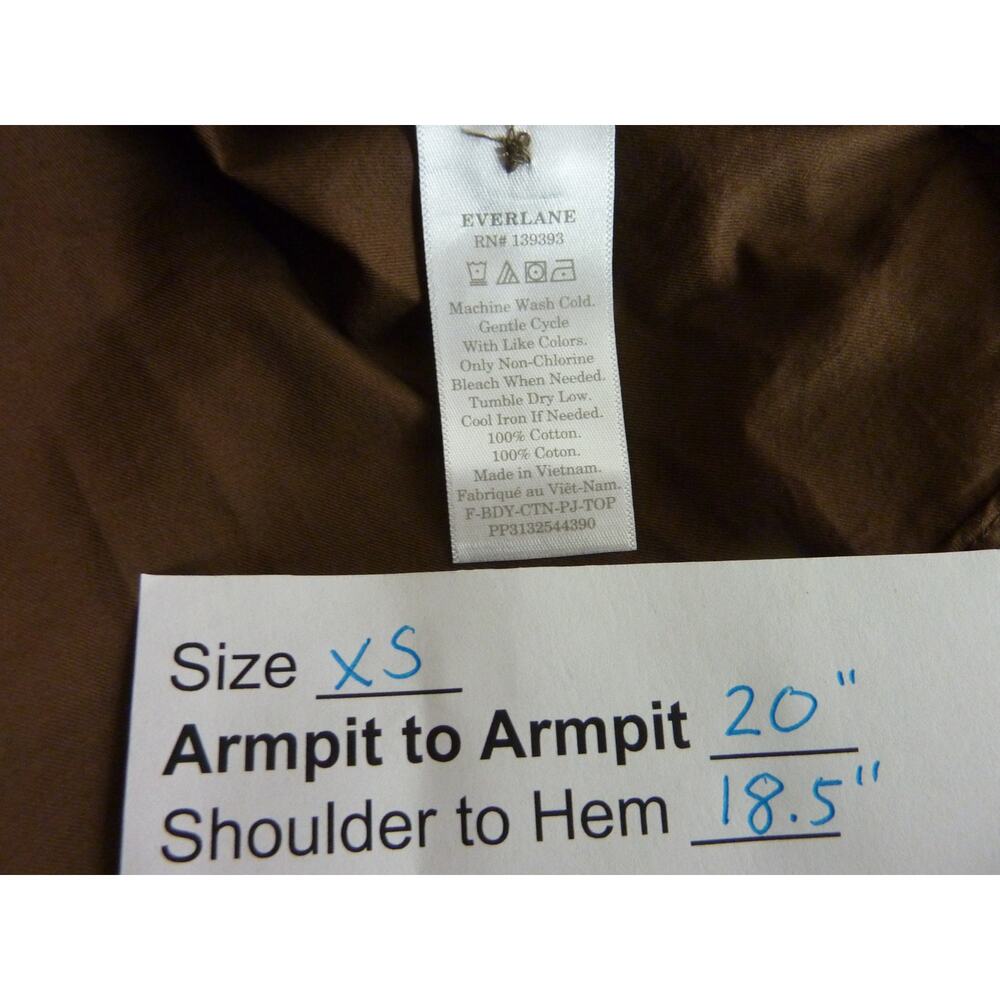 NWT Everlane Long Sleeve Button Down Cotton Crop PJ Shirt XS in Brown - Picture 7 of 7